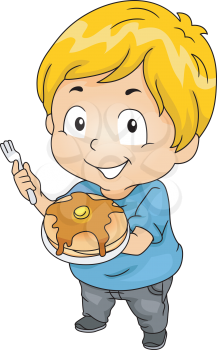 Illustration of Little Kid Boy with a Plate of Pancakes
