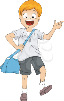 Illustration of Little Kid Boy Student Carrying a Sling Bag