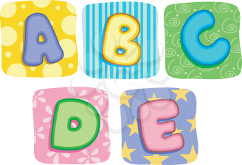 Illustration of Quilt Alphabet Letters A B C D E