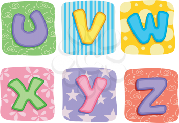 Illustration of Quilt Alphabet Letters U V W X Y Z