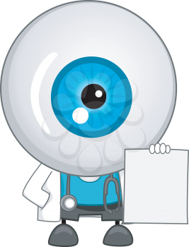 Illustration of Eyeball Doctor Mascot Holding a Blank Prescription