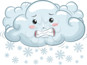 Illustration of Shivering Cloud Mascot with Snowflakes