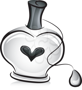 Illustration of Bottle of Perfume with Ball Spray in Black and White