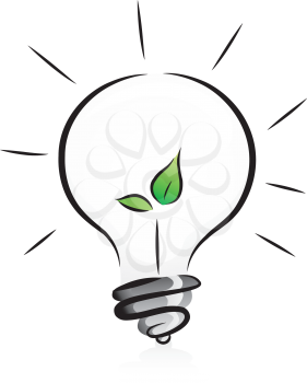 Illustration of Eco-Friendly Light Bulb with Seedling in in Black and White with Green Color Accent