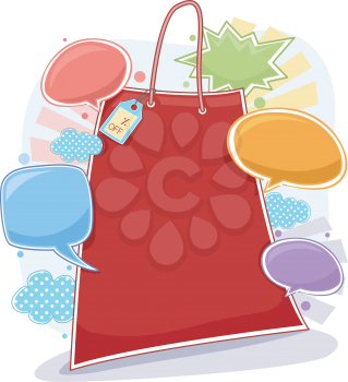 Background Illustration of Shopping Bag with Discount Price Tag and Speech Bubbles