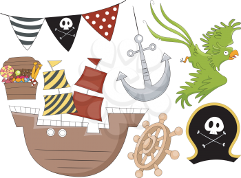 Illustration of Pirate Birthday Design Elements 2
