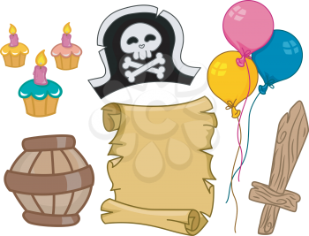 Illustration of Pirate Birthday Design Elements