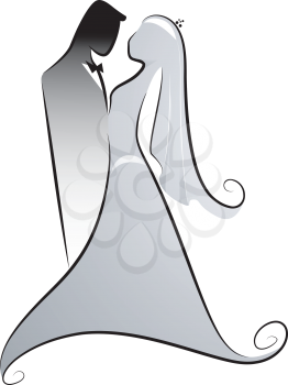 Illustration of Groom and Bride Silhouette in Black and White