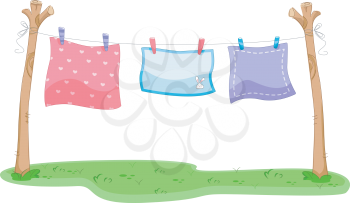 Illustration of Blankets Hanging on a Clothesline