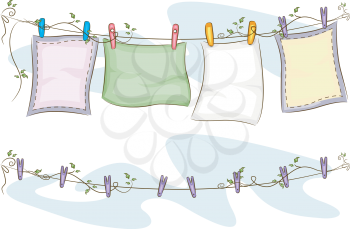 Illustration of Blankets Hanging on a Clothesline on Top of an Empty Clothesline