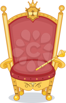 Illustration of Shiny Red and Gold Royal Chair with Scepter