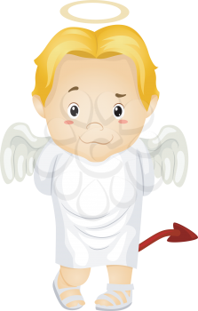 Illustration of a Little Kid Boy Angel with Halo and Devil's Tail