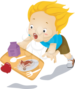 Illustration of a Little Kid Boy Tumbles Down and Drops his Food