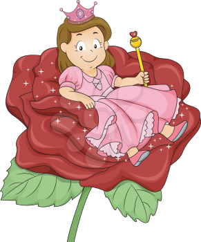Illustration of a Little Kid Girl Princess with sitting on a Rose Throne