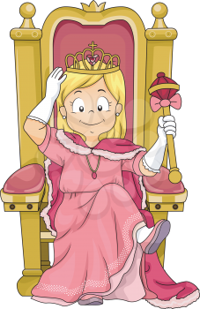 Illustration of a Little Kid Girl Princess Sitting on her Throne