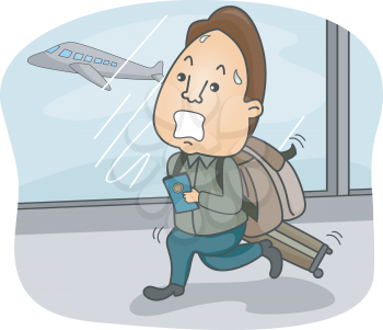 Illustration of a Man with Luggage in Tow Trying to Catch His Flight