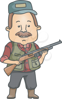 Illustration of a Man Dressed in Hunting Gear Carrying a Rifle