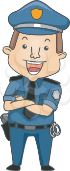 Illustration of a Man Wearing a Police Uniform Smiling Happily