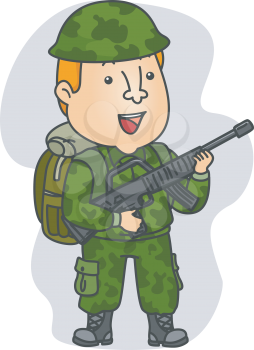 Illustration of a Man Wearing Camouflage Uniform Carrying a Rifle
