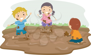Stickman Illustration Featuring Kids Playing in the Mud