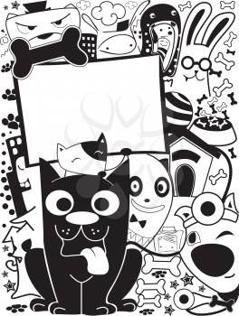 Black and White Doodle Illustration Featuring Cute Dog Antics
