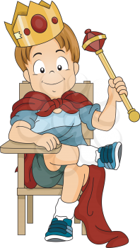 Illustration of a Kid Boy Dressed as Prince Sitting on a Student Chair