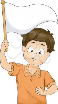 Illustration of Kid Boy Waving a Blank White Flag