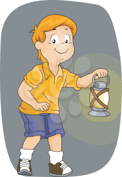 Illustration of a Boy Carrying a Kerosene Lamp While Walking in the Dark