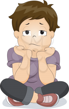 Illustration of a Bored Boy with His Chin Resting on His Hands
