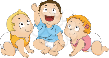 Illustration of a Group of Toddlers Huddled Together While Looking Upward