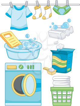 Illustration Featuring Ready to Print Laundry-Related Elements