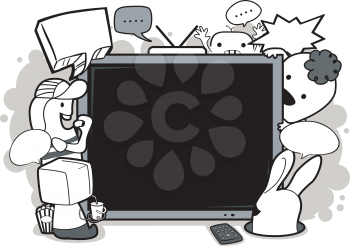Frame Illustration Featuring Doodle Monsters Surrounding a Large Flat Screen TV