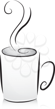 Black and White Illustration of a Coffee Cup Filled with Hot Coffee to the Brim