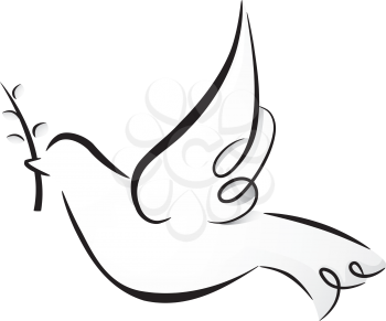 Black and White Illustration of a Dove Carrying an Olive Twig