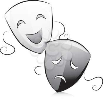 Black and White Illustration of Drama Masks Depicting Comedy and Tragedy