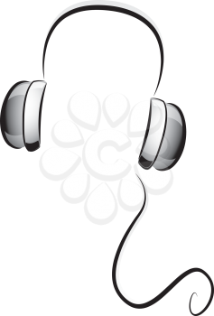 Black and White Illustration of Headphones with Wires Trailing Behind