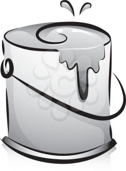 Black and White Illustration of a Paint Bucket Spilling Paint