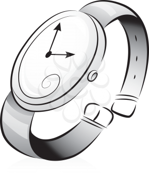 Black and White Illustration of a Wristwatch with a Simple Design