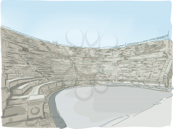 Illustration Featuring a Panoramic View of the Jerash Ampitheater in Jordan