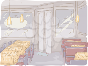 Watercolor Illustration of an Empty Diner