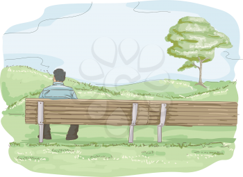 Illustration of a Man Enjoying Some Solitary Time While Sitting on a Park Bench