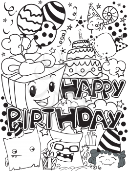 Doodle Illustration Featuring Printables with a Party Theme