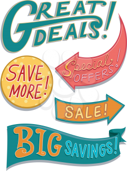 Illustration of Ready to Print Labels Featuring Bargain Related Words with Different Designs