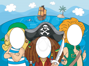 Illustration of Pirates with Blanked Out Faces for Taking Pictures at Photo Booths