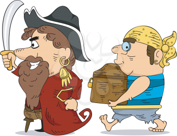 Illustration of Pirates Carrying a Locked Treasure Chest
