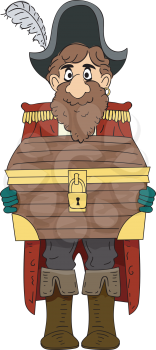 Illustration of a High-Ranking Pirate Carrying a Locked Treasure Chest
