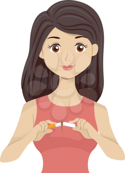 Illustration of a Woman Cutting an Unlit Cigarette in Two