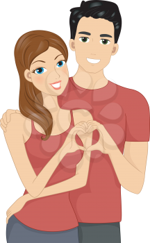 Illustration of a Couple Doing the Heart Hand Gesture