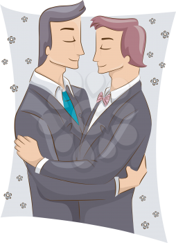 Illustration of a Pair of Male Same Sex Couple Embracing Each Other After Being Married
