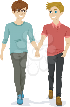 Illustration of a Teenage Gay Couple Holding Hands While Walking